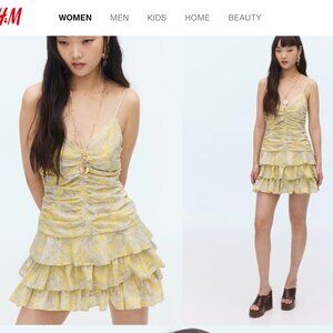 Yellow Tiered-Skirt Strappy Dress